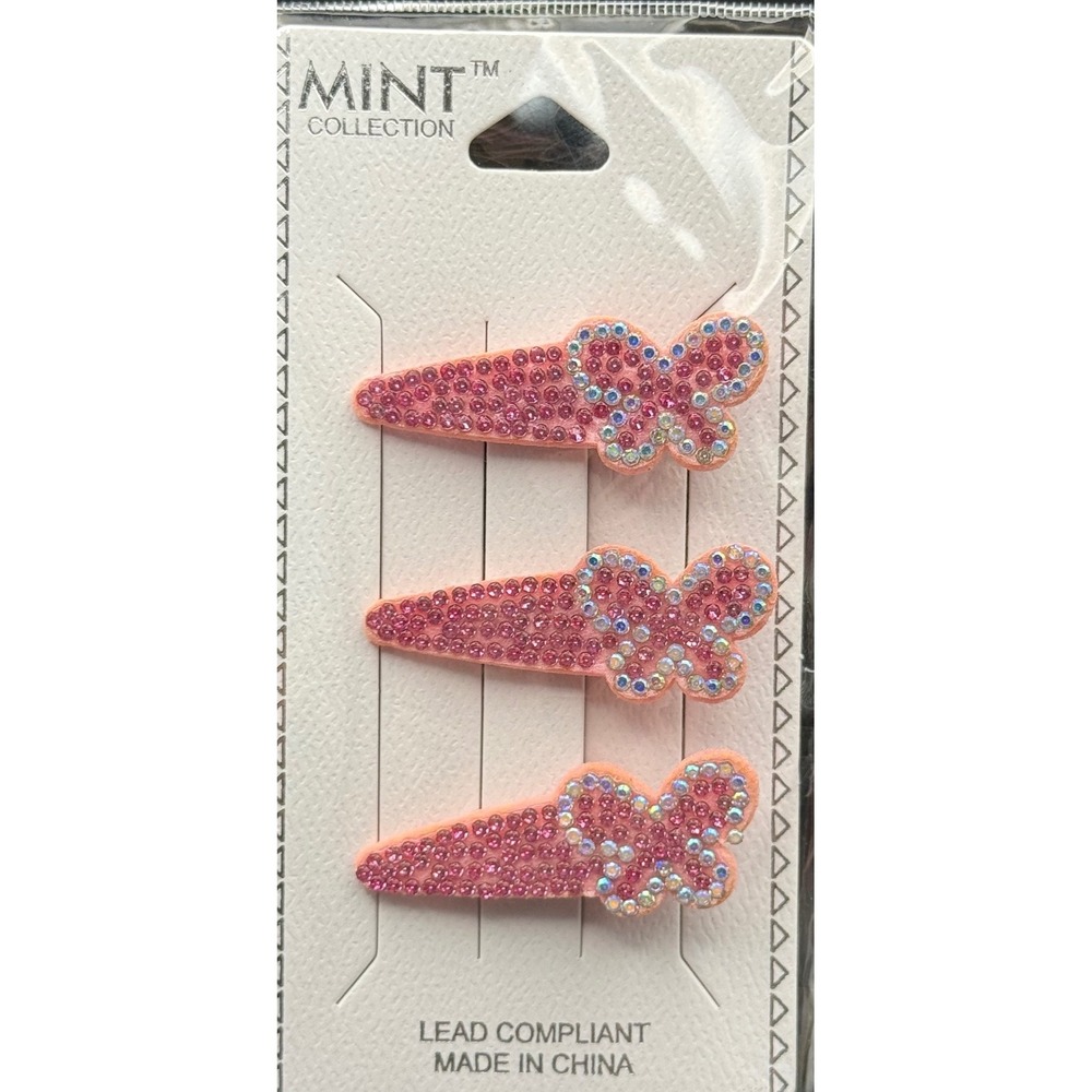Mint Collection Kids Pink Rhinestone‎ Butterfly Hair Clips Set of 3 Alligator